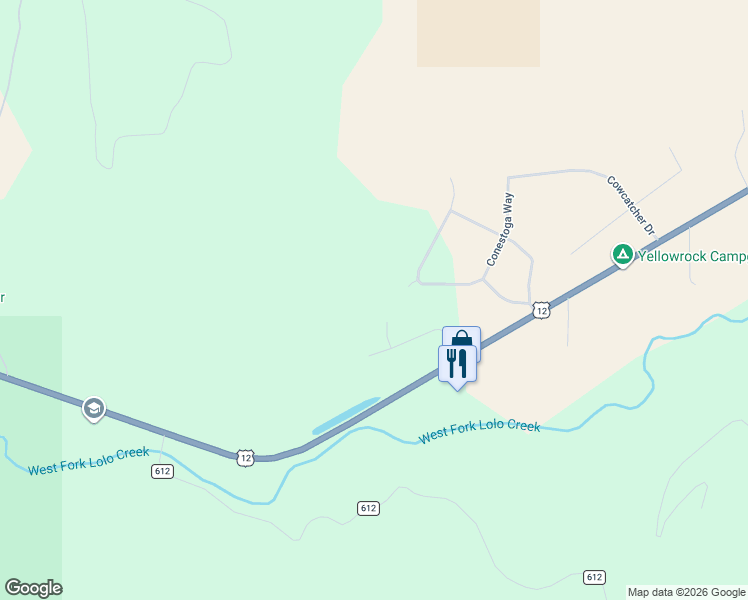 map of restaurants, bars, coffee shops, grocery stores, and more near 10596 Nez Perce Loop in Lolo