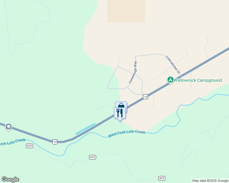 map of restaurants, bars, coffee shops, grocery stores, and more near 10636 Nez Perce Loop in Lolo