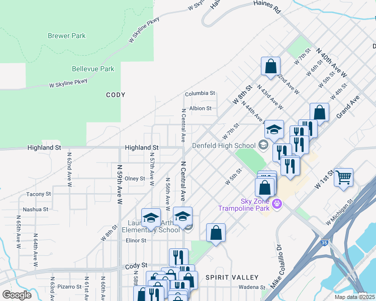map of restaurants, bars, coffee shops, grocery stores, and more near 1126 North Central Avenue in Duluth