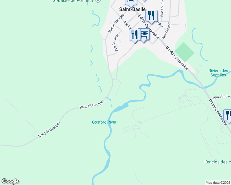 map of restaurants, bars, coffee shops, grocery stores, and more near 87 Rue Godin in Saint-Basile
