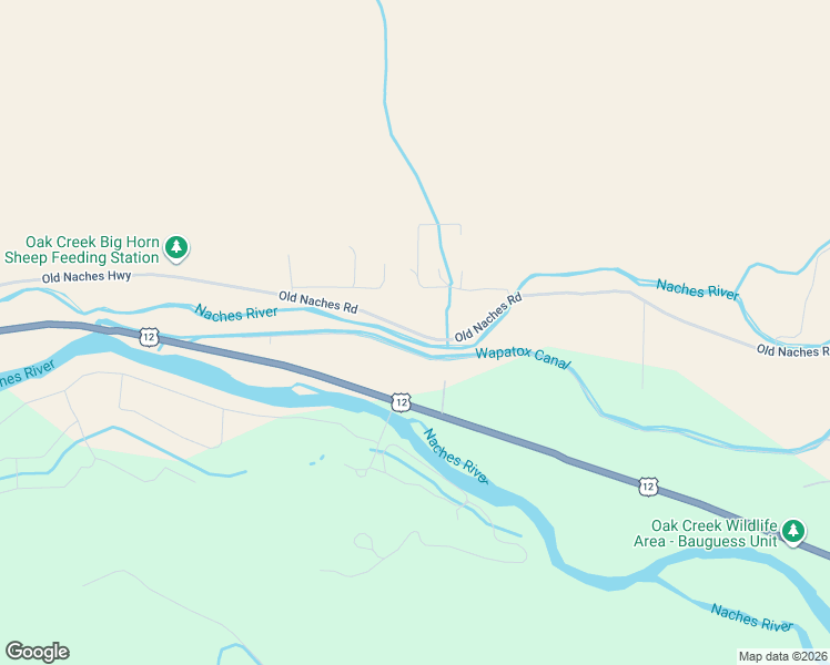 map of restaurants, bars, coffee shops, grocery stores, and more near Old Naches Road in Naches