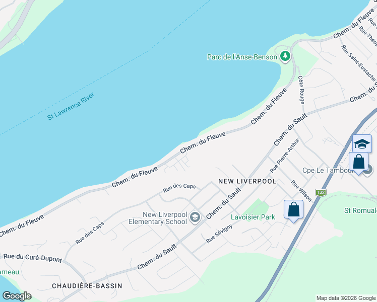 map of restaurants, bars, coffee shops, grocery stores, and more near 1648 Chemin du Fleuve in Lévis
