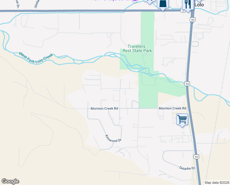 map of restaurants, bars, coffee shops, grocery stores, and more near 6943 Starboard Drive in Lolo