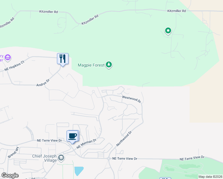 map of restaurants, bars, coffee shops, grocery stores, and more near 2200 NE Westwood Drive in Pullman