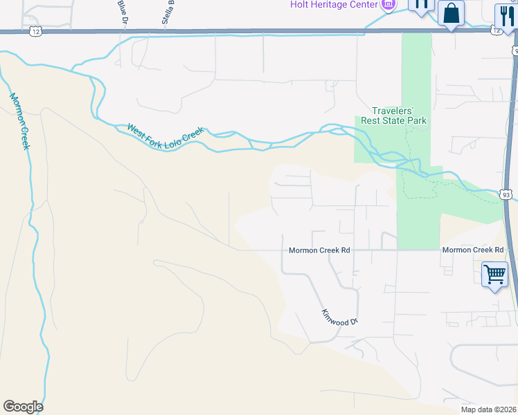 map of restaurants, bars, coffee shops, grocery stores, and more near 7660 Mormon Creek Rd in Lolo