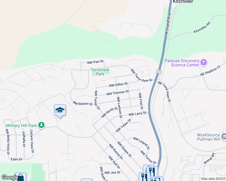 map of restaurants, bars, coffee shops, grocery stores, and more near 305 Northwest Thomas Street in Pullman