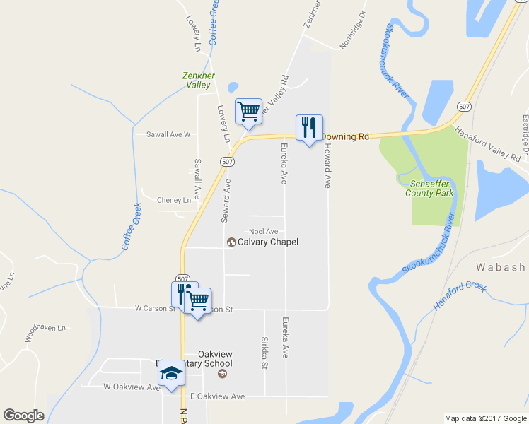 map of restaurants, bars, coffee shops, grocery stores, and more near 311 Carol Road in Centralia