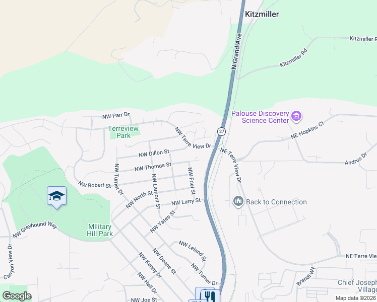map of restaurants, bars, coffee shops, grocery stores, and more near 110 Northwest Dillon Street in Pullman