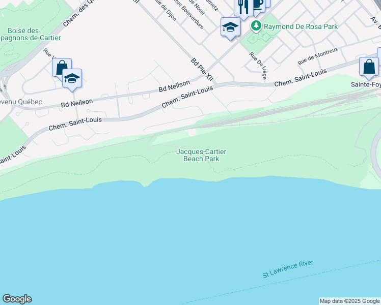 map of restaurants, bars, coffee shops, grocery stores, and more near 3636 Chemin du Pavillon in Quebec