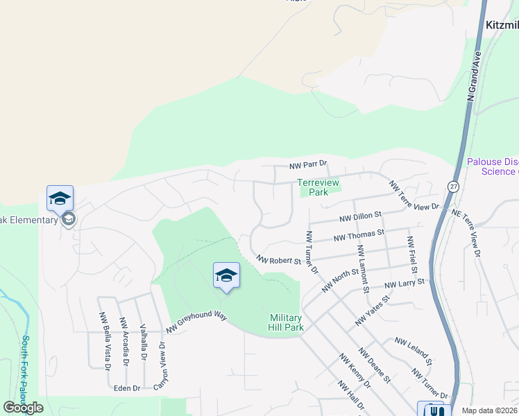 map of restaurants, bars, coffee shops, grocery stores, and more near 2340 Northwest Robert Street in Pullman
