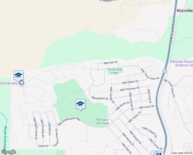 map of restaurants, bars, coffee shops, grocery stores, and more near 2340 Northwest Robert Street in Pullman