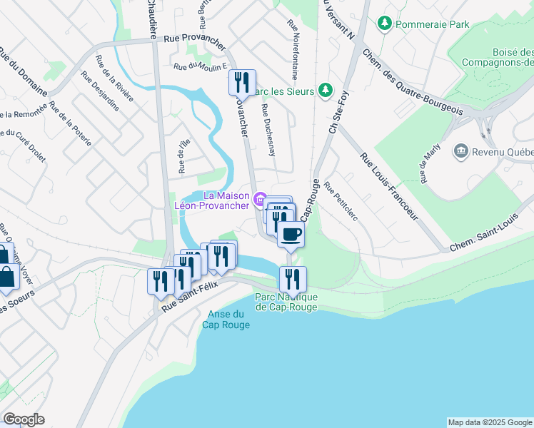 map of restaurants, bars, coffee shops, grocery stores, and more near 4178 Rue Michel Hervé in Ville de Québec