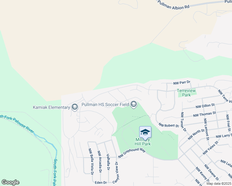 map of restaurants, bars, coffee shops, grocery stores, and more near Northwest Terre View Drive in Pullman