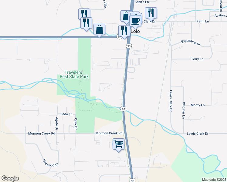 map of restaurants, bars, coffee shops, grocery stores, and more near 6390 Kester Lane in Lolo