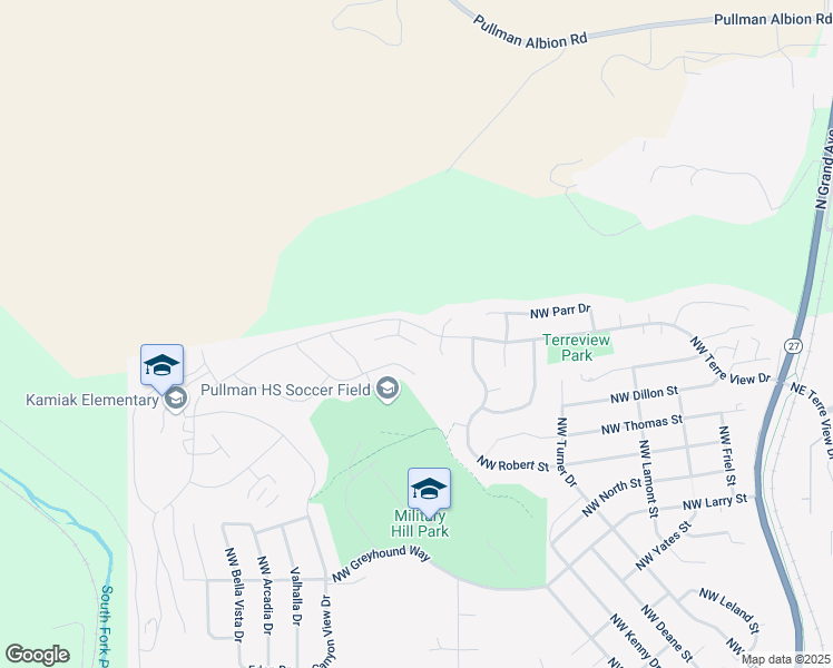 map of restaurants, bars, coffee shops, grocery stores, and more near 725 Northwest Terre View Drive in Pullman