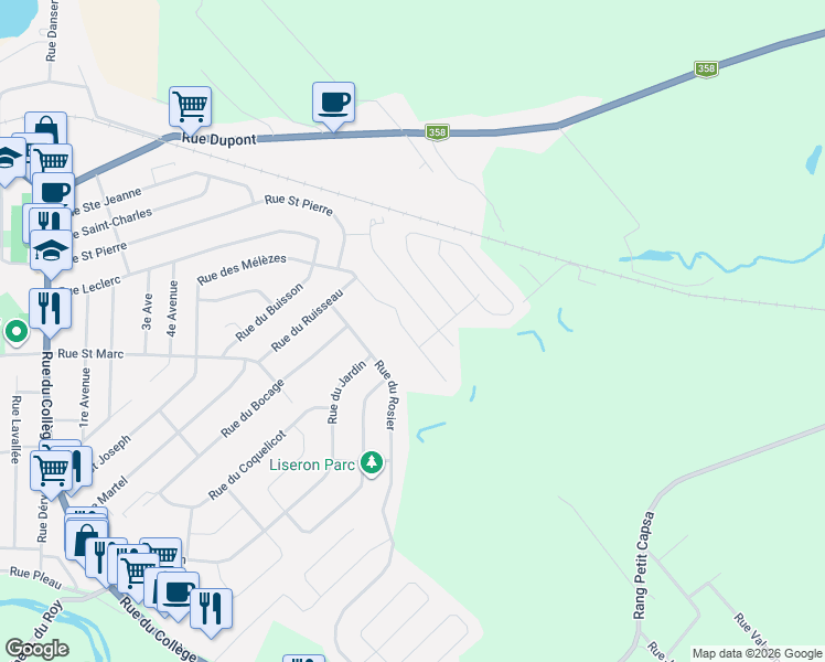 map of restaurants, bars, coffee shops, grocery stores, and more near 111 Rue des Mélèzes in Pont-Rouge