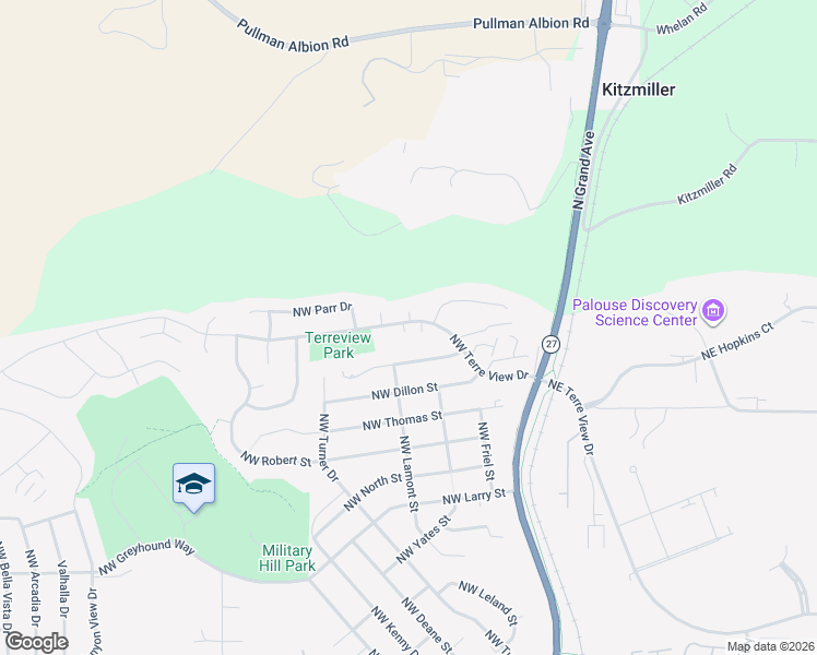 map of restaurants, bars, coffee shops, grocery stores, and more near 2505 Northwest Ravenna Court in Pullman