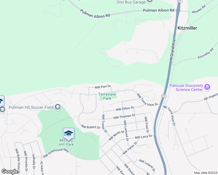 map of restaurants, bars, coffee shops, grocery stores, and more near 2500 Northwest Parr Drive in Pullman