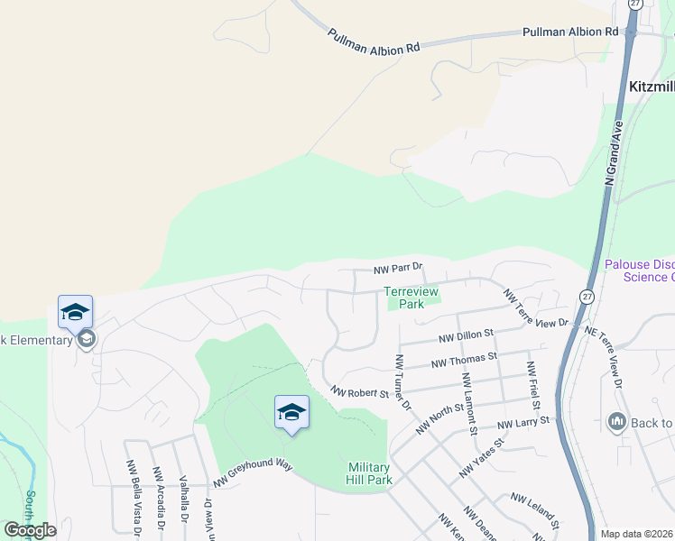 map of restaurants, bars, coffee shops, grocery stores, and more near 2500 Northwest Parr Drive in Pullman