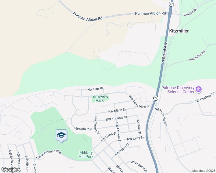 map of restaurants, bars, coffee shops, grocery stores, and more near 2500 Northwest Parr Drive in Pullman