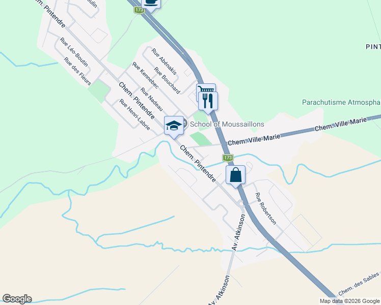 map of restaurants, bars, coffee shops, grocery stores, and more near 821 Chemin Pintendre in Lévis