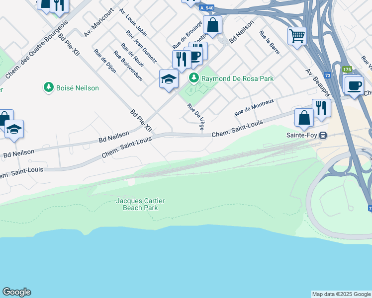 map of restaurants, bars, coffee shops, grocery stores, and more near 3460 Rue Vautelet in Ville de Québec