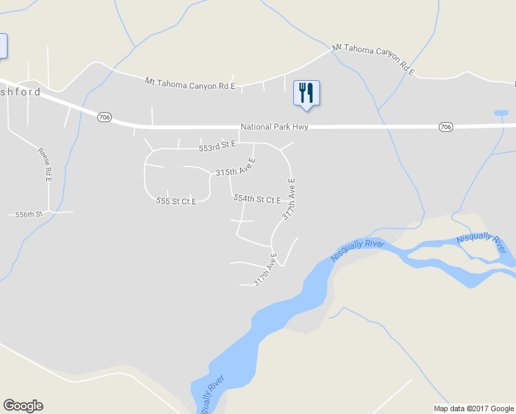 map of restaurants, bars, coffee shops, grocery stores, and more near 31612 554th Street Court East in Ashford