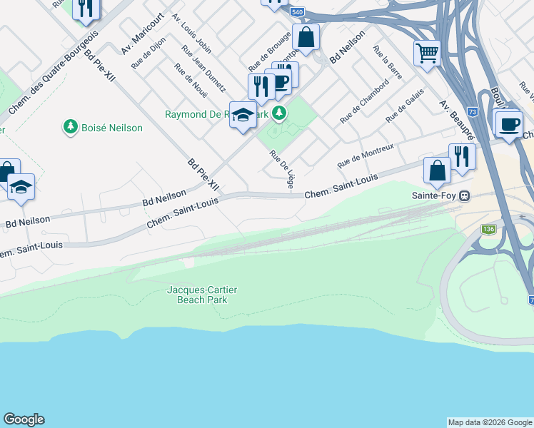 map of restaurants, bars, coffee shops, grocery stores, and more near 3460 Rue Vautelet in Québec