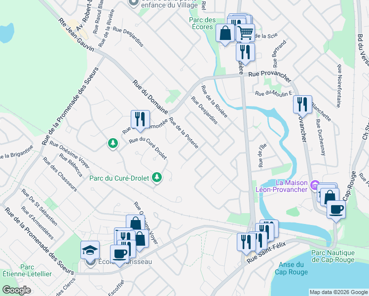map of restaurants, bars, coffee shops, grocery stores, and more near 4307 Rue Boisbrillant in Québec