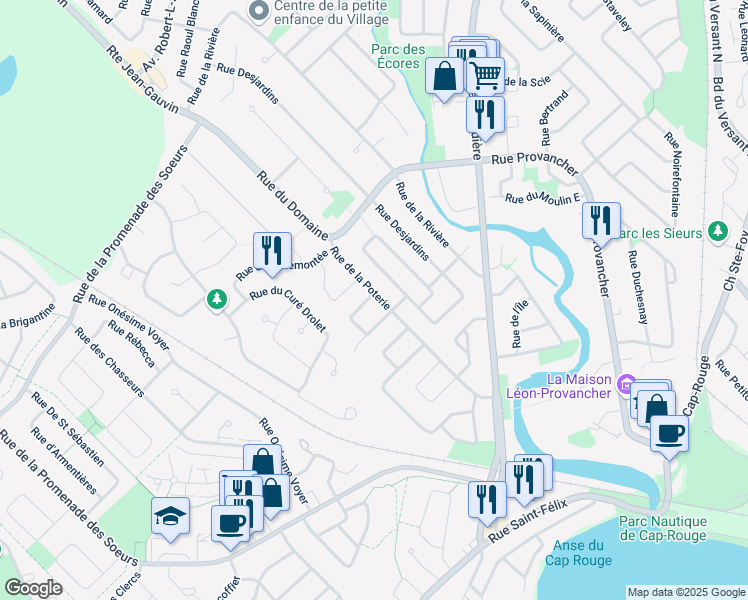 map of restaurants, bars, coffee shops, grocery stores, and more near 1188 Rue de la Poterie in Ville de Québec