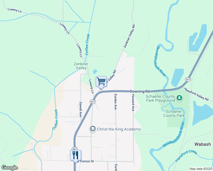 map of restaurants, bars, coffee shops, grocery stores, and more near 2810 Zenkner Valley Road in Centralia