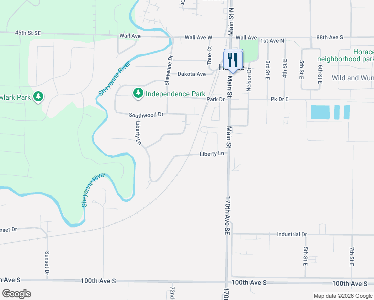 map of restaurants, bars, coffee shops, grocery stores, and more near 304 Liberty Lane in Horace