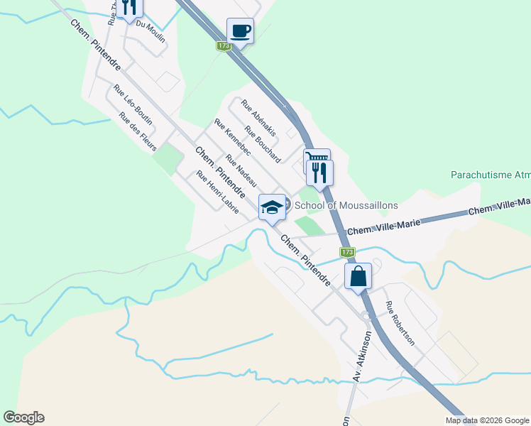 map of restaurants, bars, coffee shops, grocery stores, and more near 801 Chemin Pintendre in Desjardins