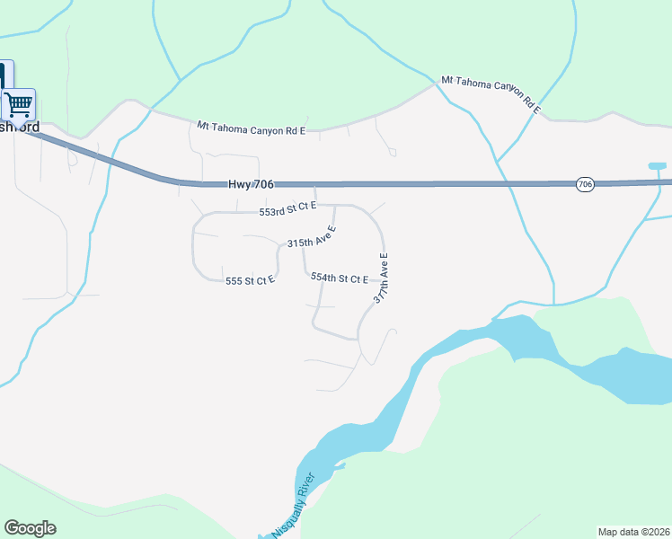 map of restaurants, bars, coffee shops, grocery stores, and more near 31612 554th Street Court East in Ashford