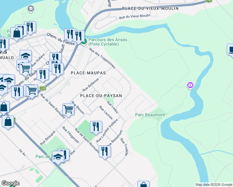 map of restaurants, bars, coffee shops, grocery stores, and more near 2784 Rue du Paysan in Lévis