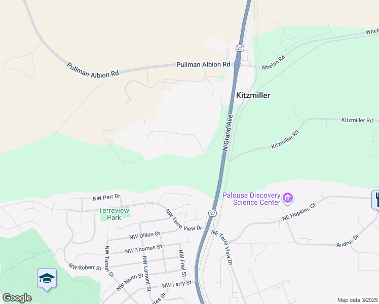 map of restaurants, bars, coffee shops, grocery stores, and more near 2905 North Grand Avenue in Pullman