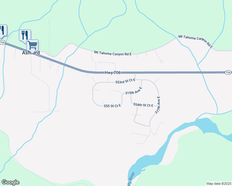 map of restaurants, bars, coffee shops, grocery stores, and more near 31308 555th Street East in Ashford