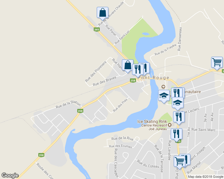 map of restaurants, bars, coffee shops, grocery stores, and more near 294A Rue Dupont in Pont-Rouge