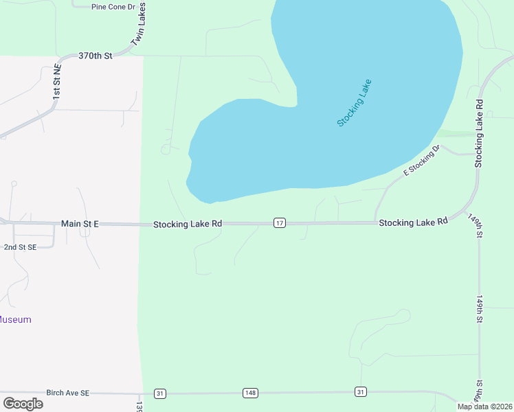 map of restaurants, bars, coffee shops, grocery stores, and more near 14360 Stocking Lake Road in Menahga