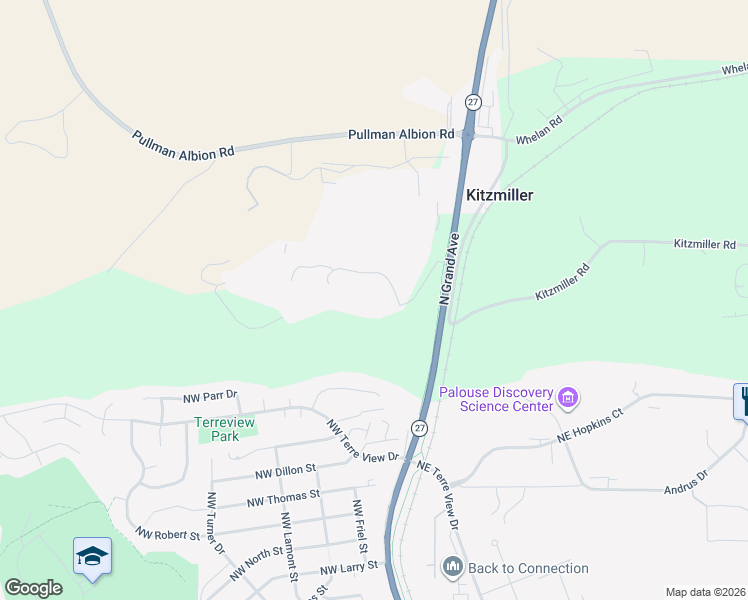 map of restaurants, bars, coffee shops, grocery stores, and more near 2905 North Grand Avenue in Pullman