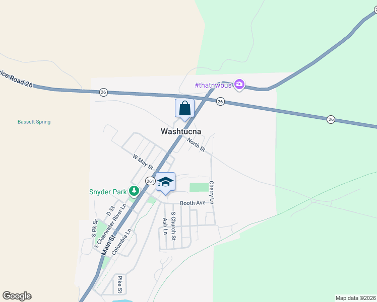 map of restaurants, bars, coffee shops, grocery stores, and more near E Street in Washtucna