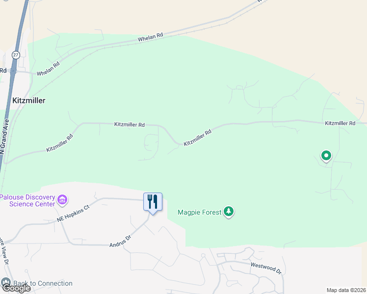 map of restaurants, bars, coffee shops, grocery stores, and more near Kitzmiller Road in Pullman
