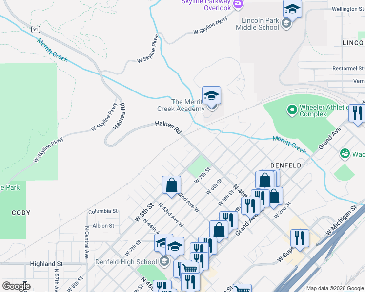 map of restaurants, bars, coffee shops, grocery stores, and more near 826 North 41st Avenue West in Duluth