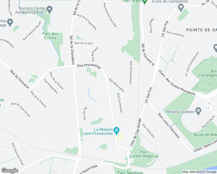 map of restaurants, bars, coffee shops, grocery stores, and more near 1323 Rue Provancher in Ville de Québec