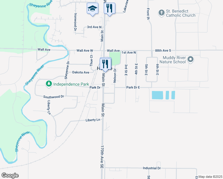 map of restaurants, bars, coffee shops, grocery stores, and more near 40 8th Avenue South in Horace