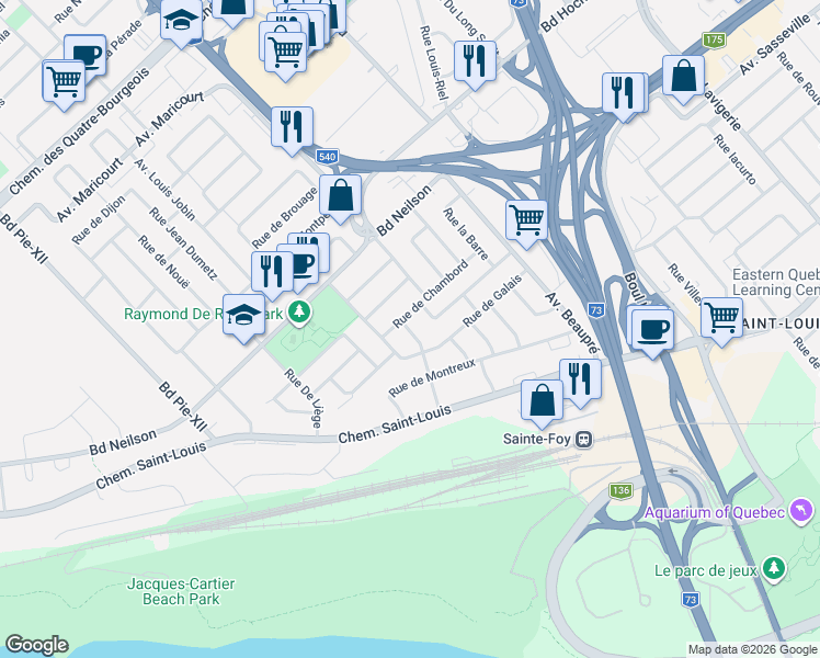 map of restaurants, bars, coffee shops, grocery stores, and more near 1143 Avenue Fabre in Québec