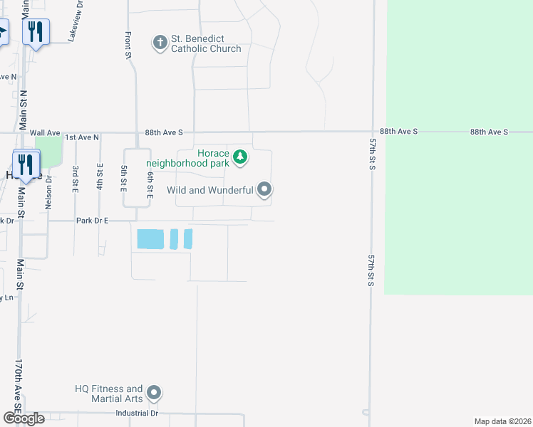 map of restaurants, bars, coffee shops, grocery stores, and more near 314 8th Avenue South in Horace
