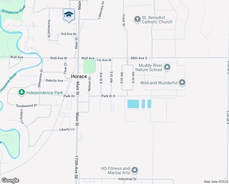 map of restaurants, bars, coffee shops, grocery stores, and more near 418 4th Street East in Horace