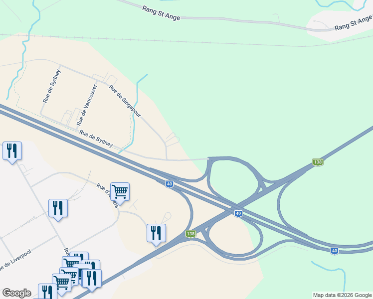 map of restaurants, bars, coffee shops, grocery stores, and more near 80 Rue de Sydney in Saint-Augustin-de-Desmaures