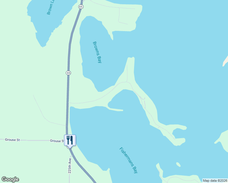 map of restaurants, bars, coffee shops, grocery stores, and more near 22211 512th Lane in McGregor